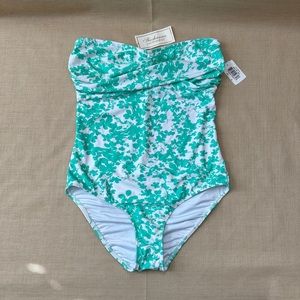 Shoshanna Mint & White Strapless One Piece Bathing Suit Swimwear